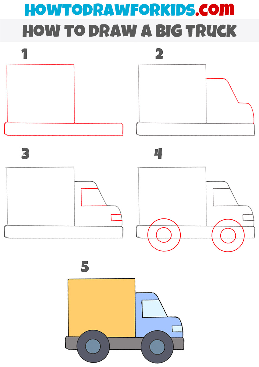 how to draw a big truck step by step