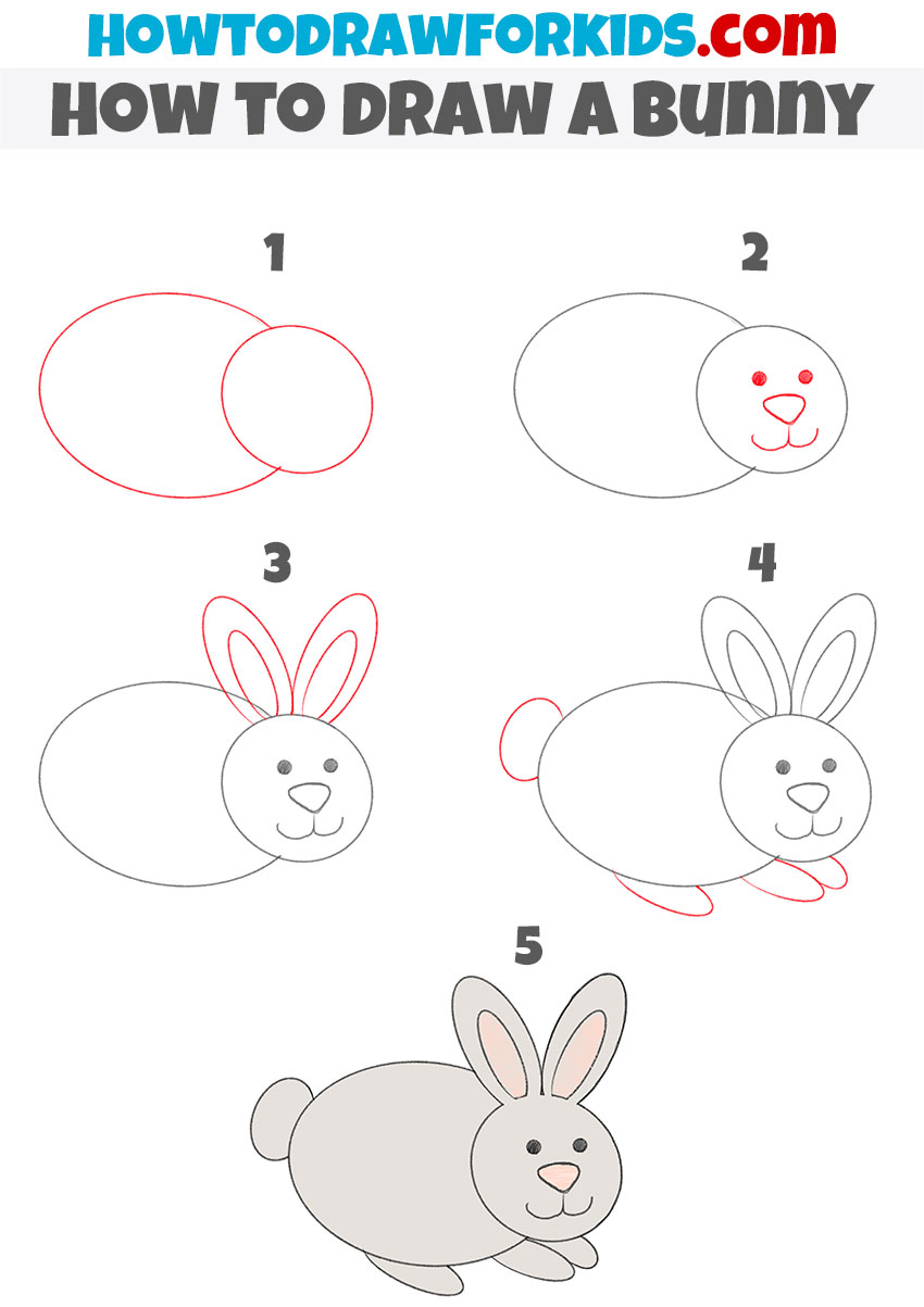 Step-by-step bunny drawing tutorial for kindergarten 