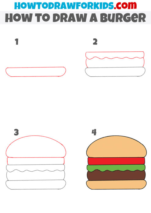 How to Draw a Burger for Kindergarten - Easy Drawing Tutorial For Kids