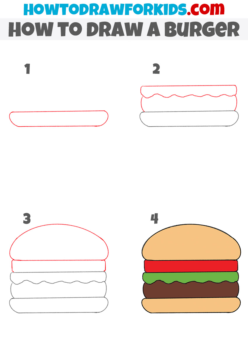 How to Draw a Burger for Kindergarten Easy Tutorial For Kids