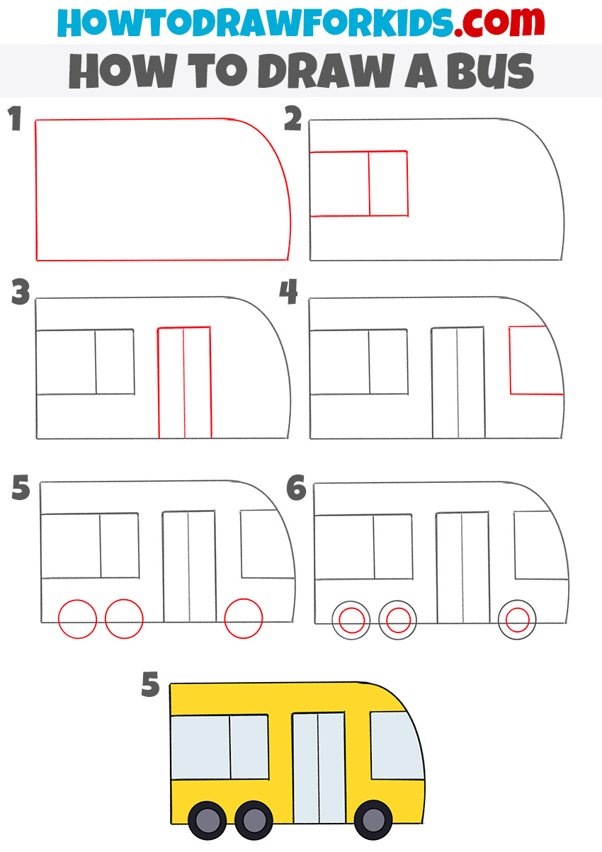 how to draw a bus step by step