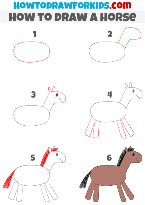 How to Draw a Horse for Kindergarten - Easy Tutorial For Kids