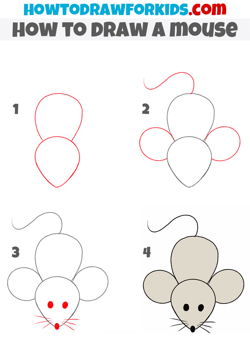 How to draw a mouse for kindergarten step-by-step