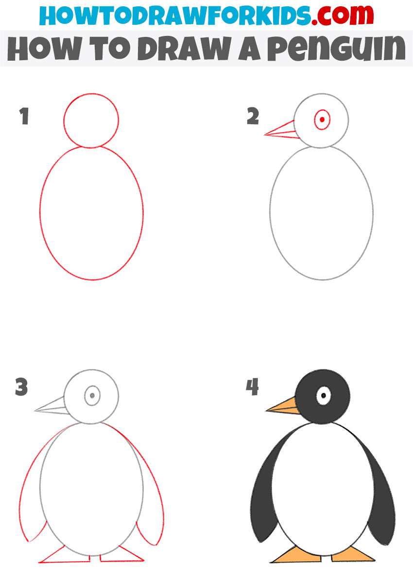 How to draw a penguin for kindergarten step-by-step