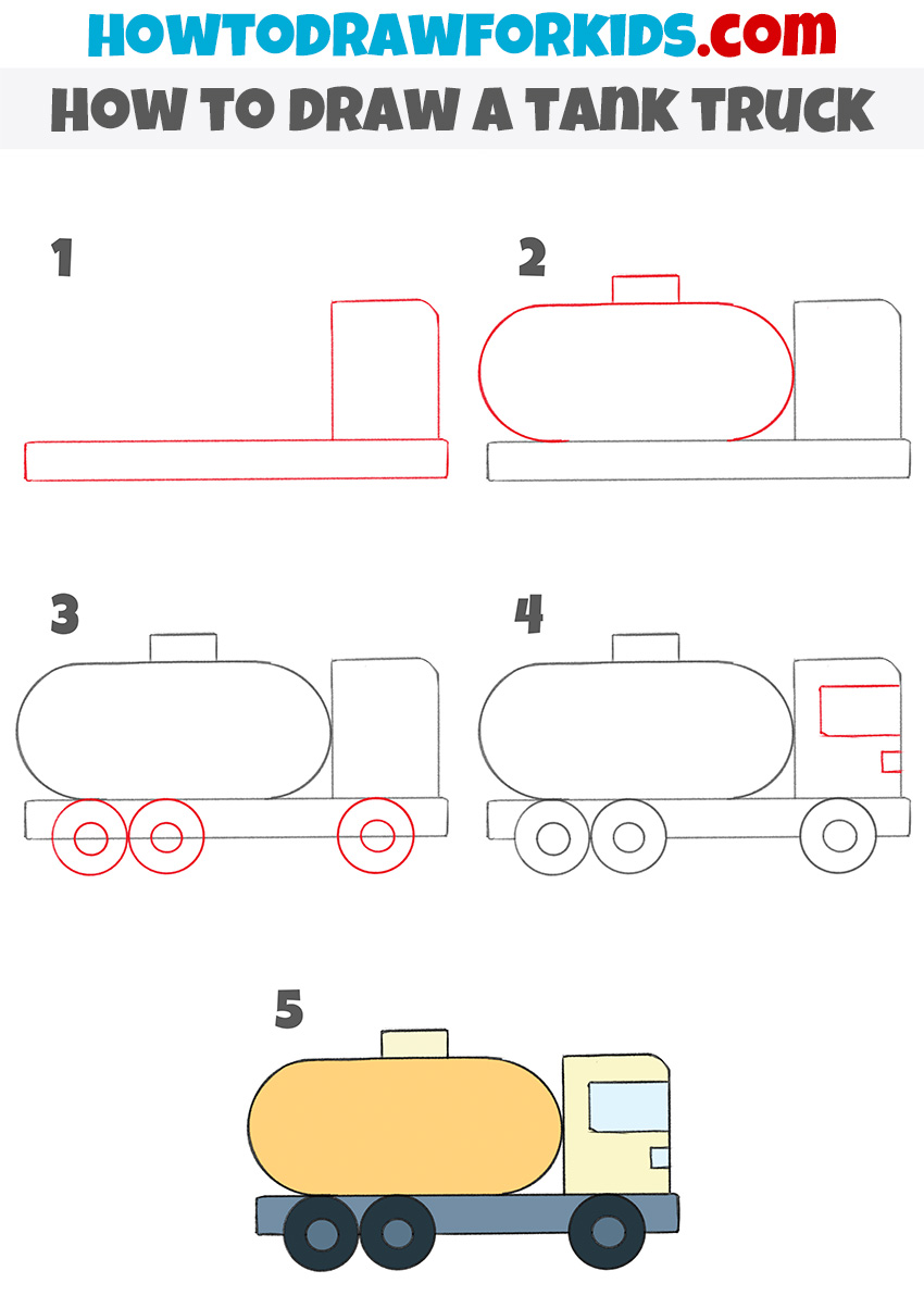 how to draw a tank truck step by step