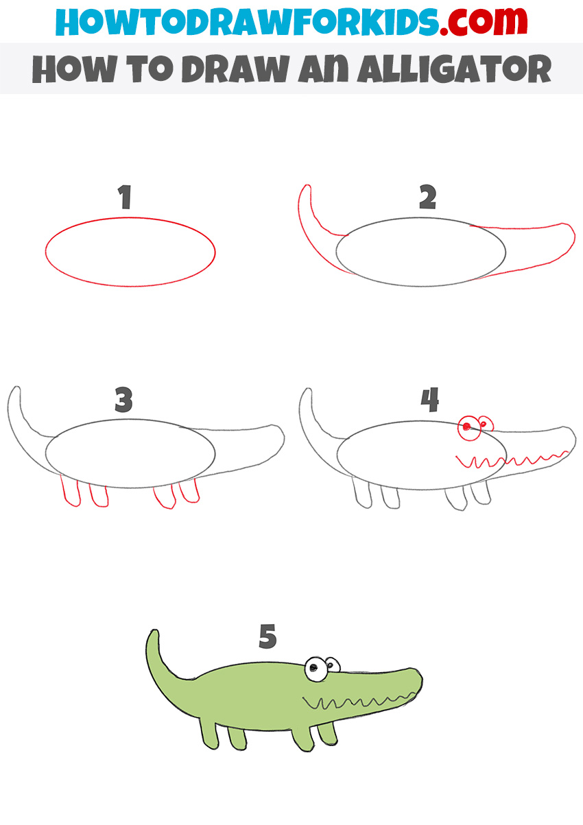 how to draw an alligator step by step