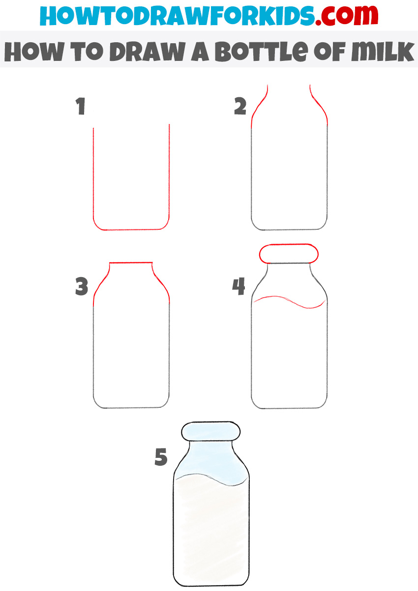 how to draw a bottle of milk step by step