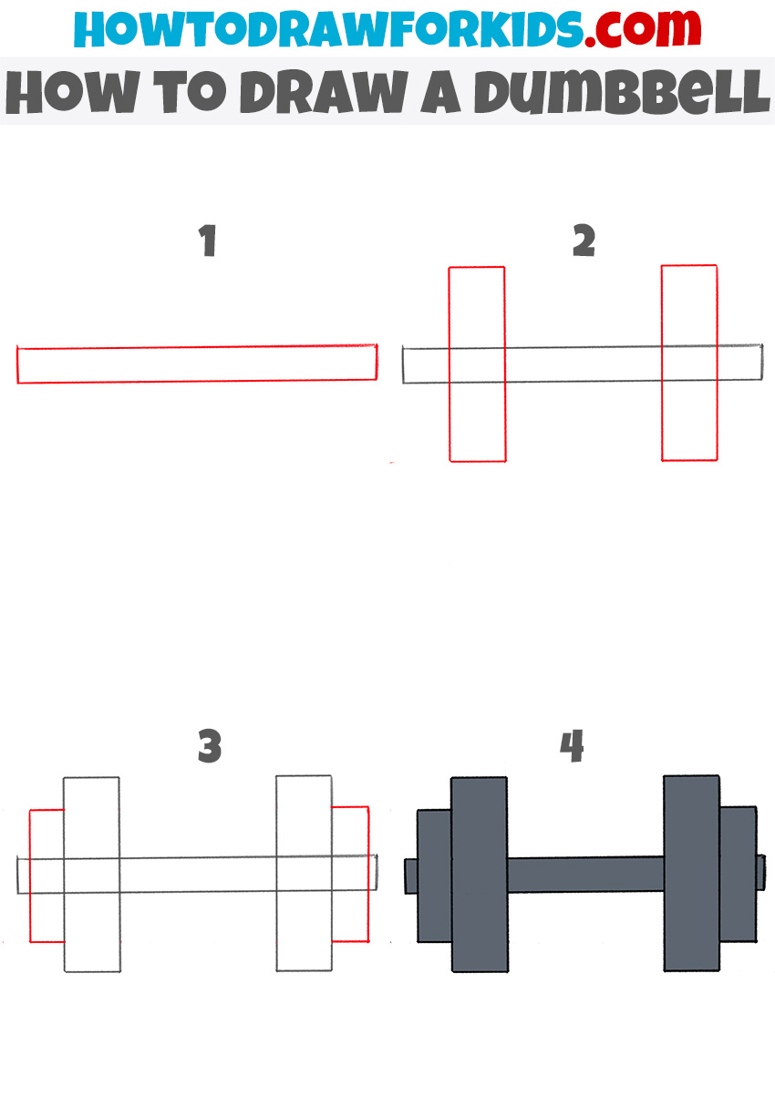 how to draw a dumbbell step by step