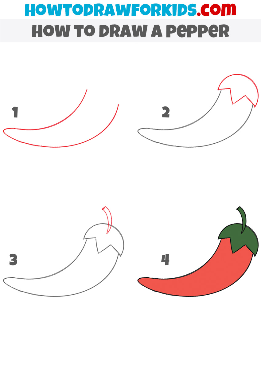 How to draw a pepper for kindergarten step-by-step