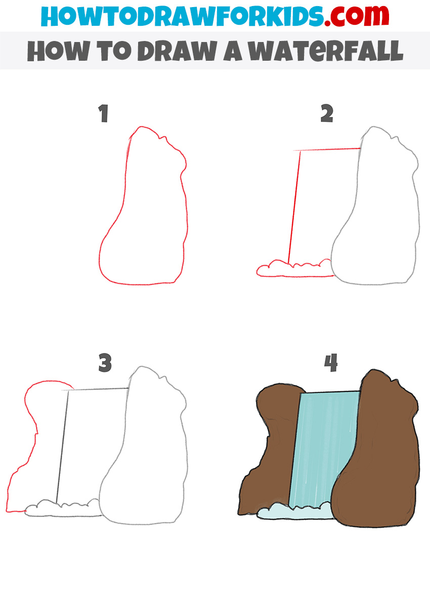 how to draw a waterfall step by step