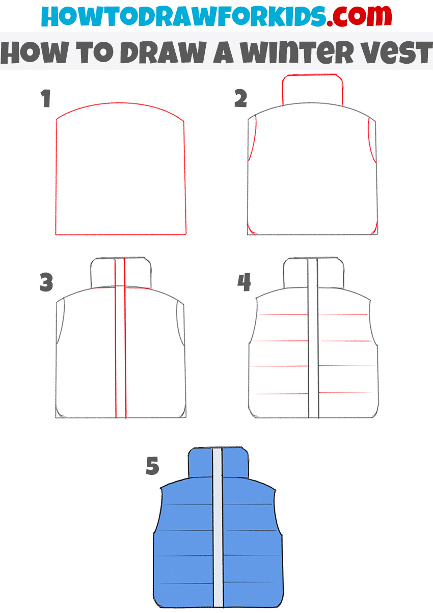 how to draw a winter vest step-by-step