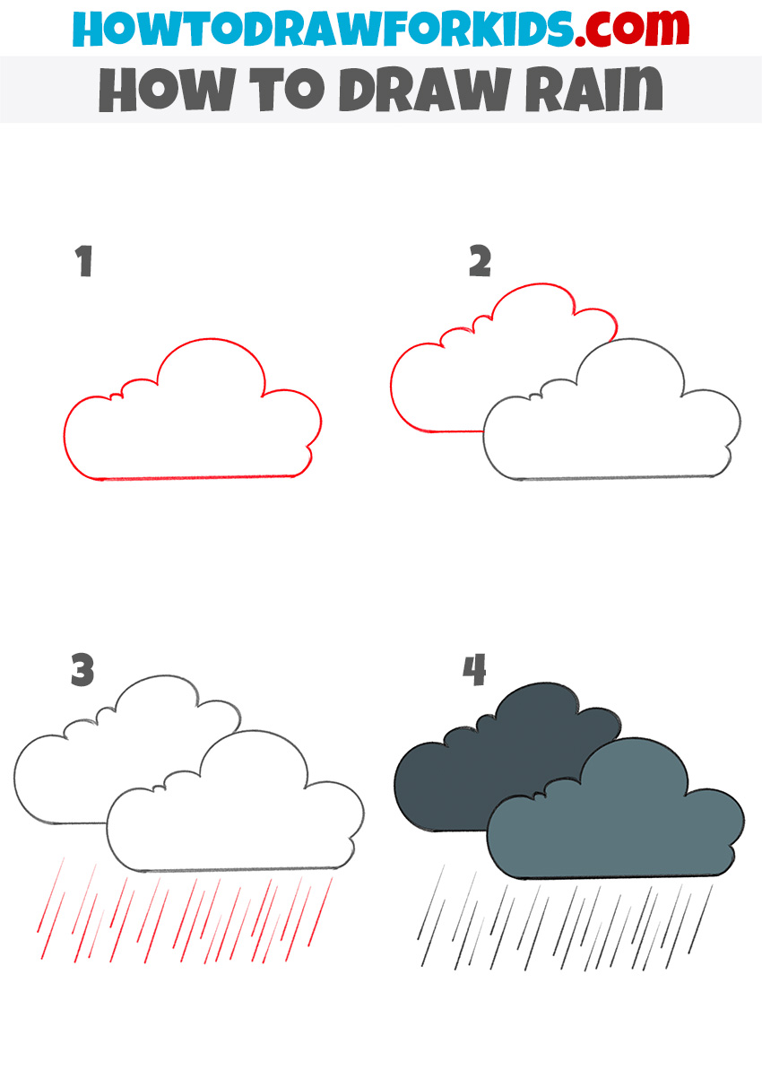 how to draw rain step by step