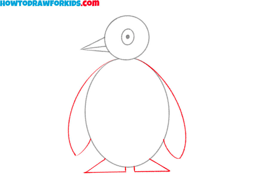 Drawing penguin wings and legs.