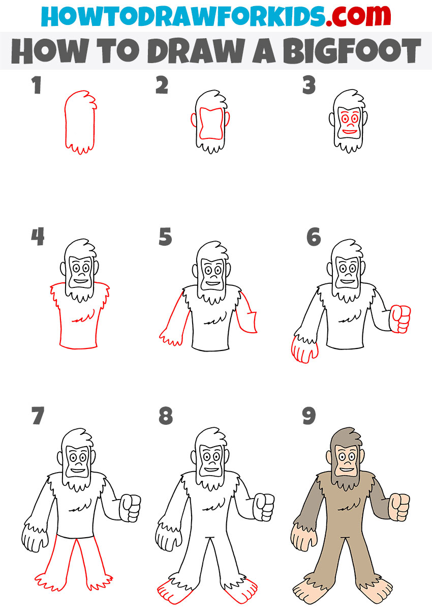 How to draw a Bigfoot step by step