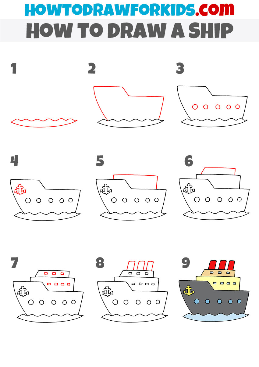 How to draw a Ship step by step