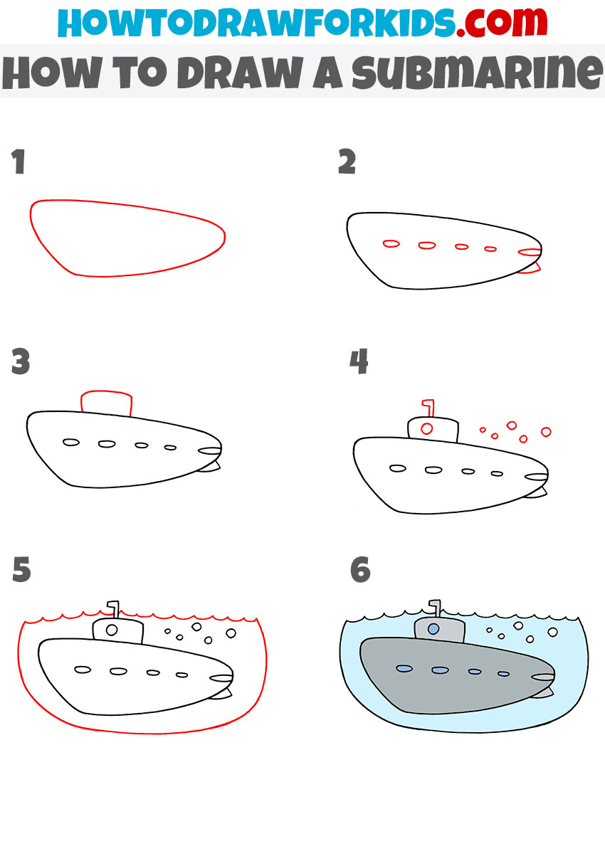 How to draw a Submarine step by step