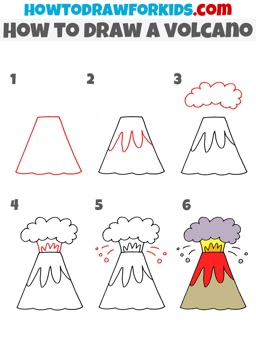 How to Draw a Volcano Easy Drawing Tutorial For Kids