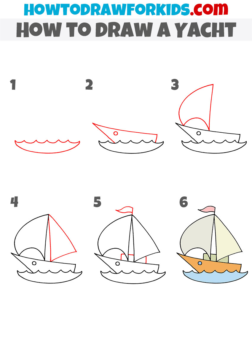 How to draw a Yacht step by step