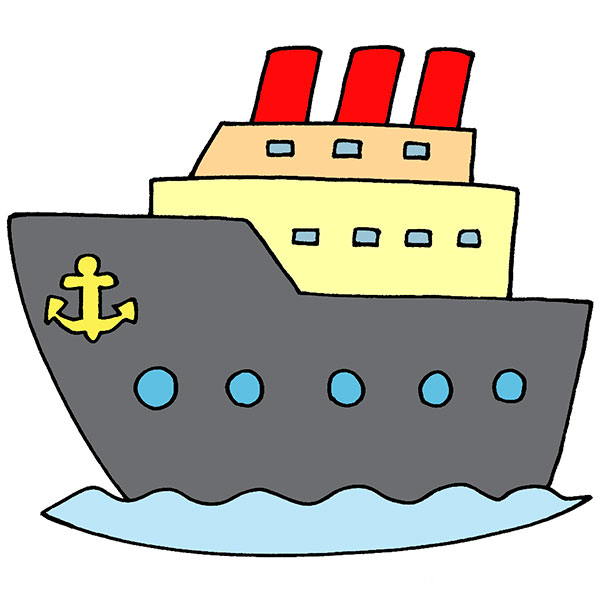 Hand drawn illustration vector graphic Kids drawing style funny cruise ship  sailing on the sea in a cartoon style. 25433022 Vector Art at Vecteezy