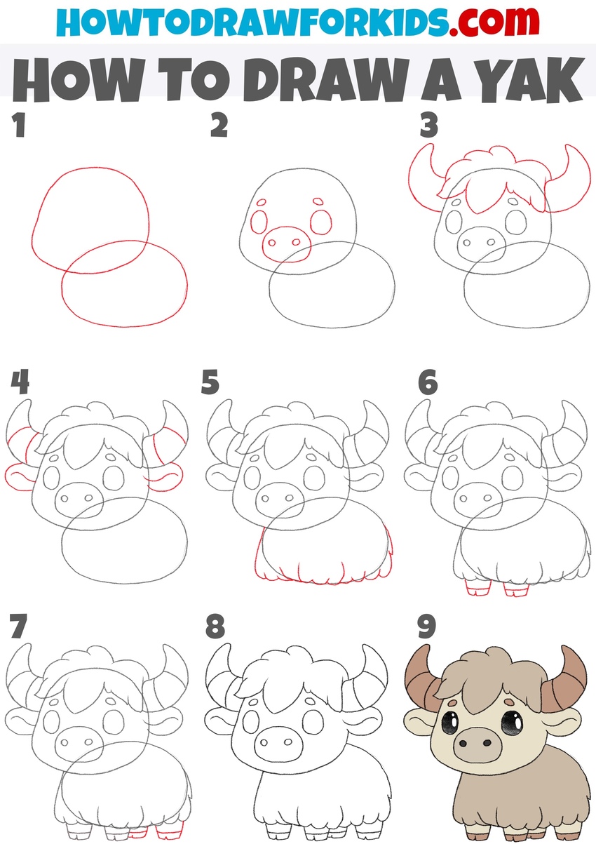 How to draw a yak step by step