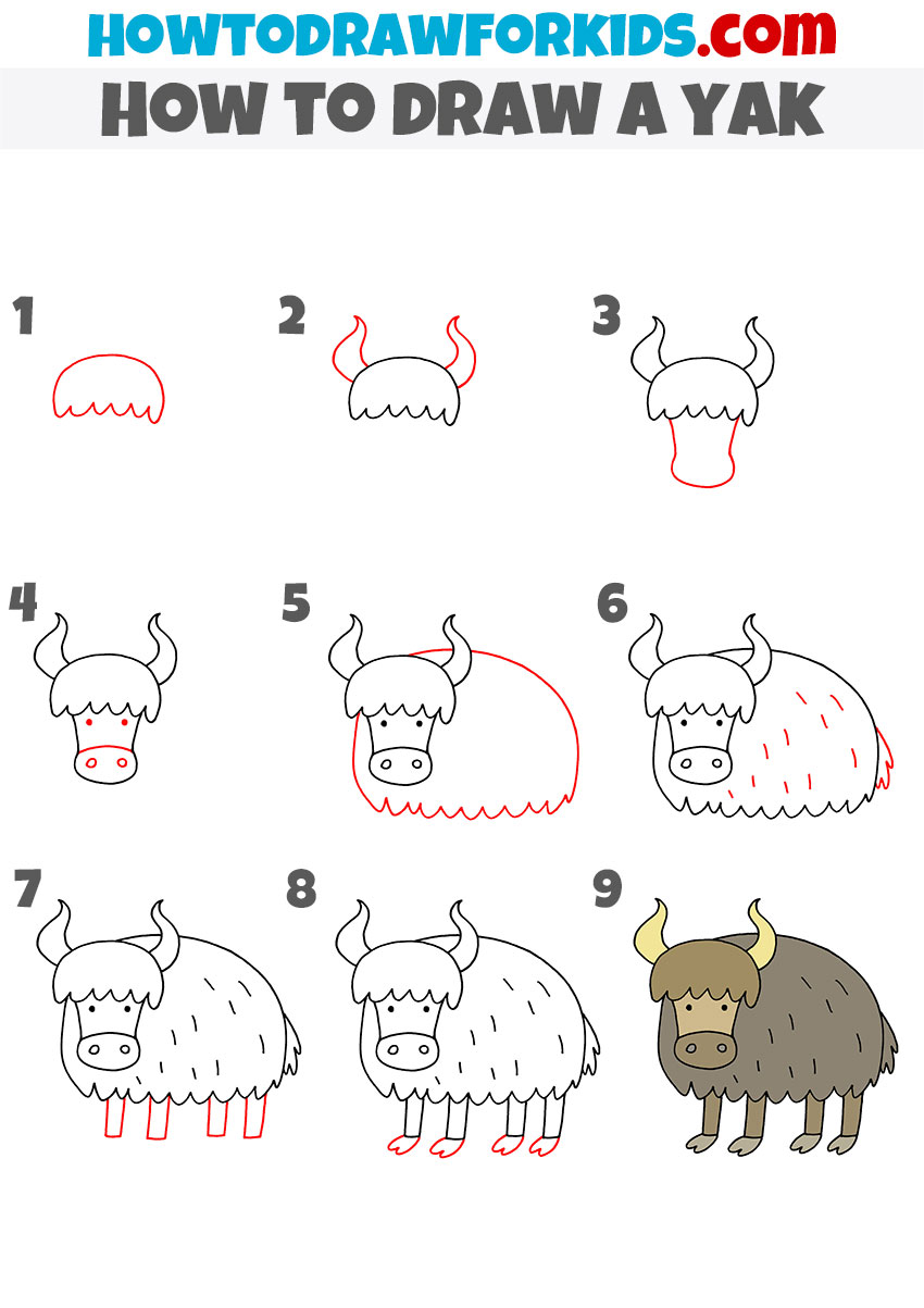 How to draw a yak step-by-step