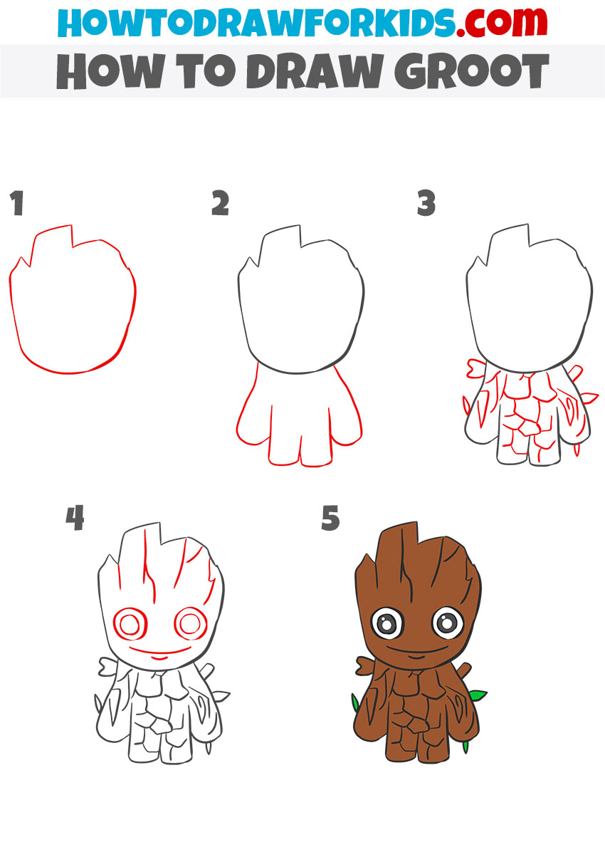 How to draw Groot step by step