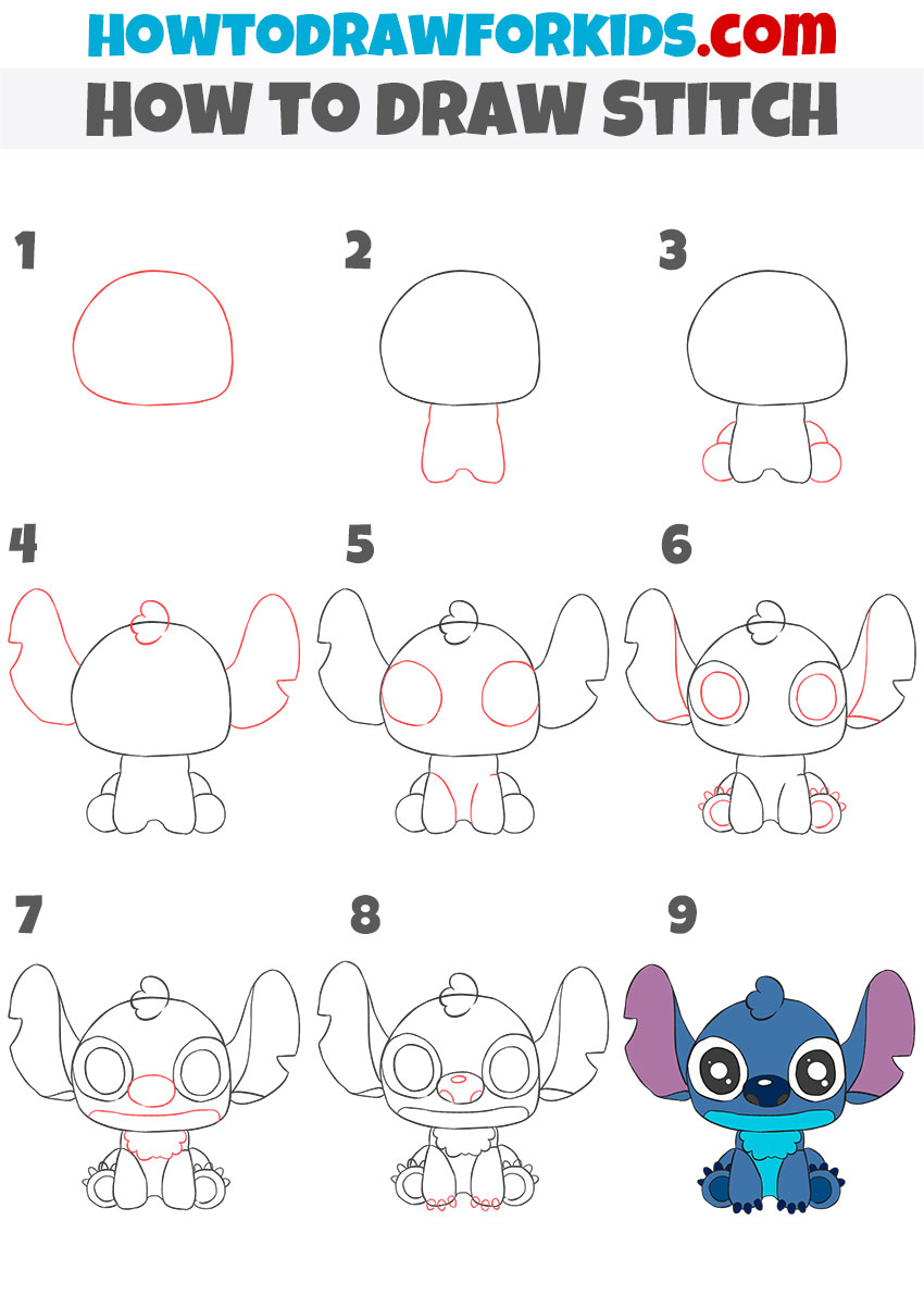 How to draw Stitch step by step