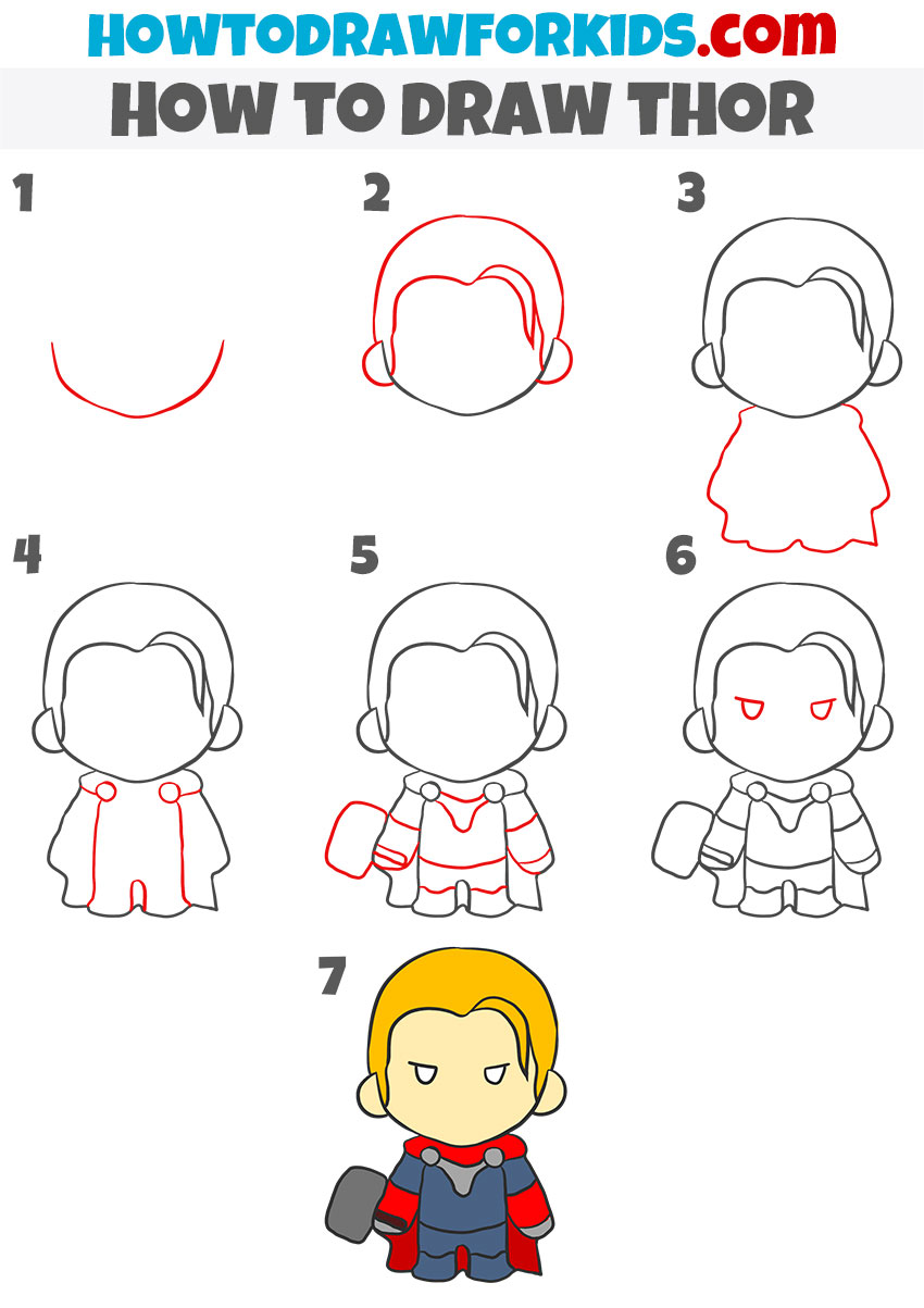 How to draw Thor step by step