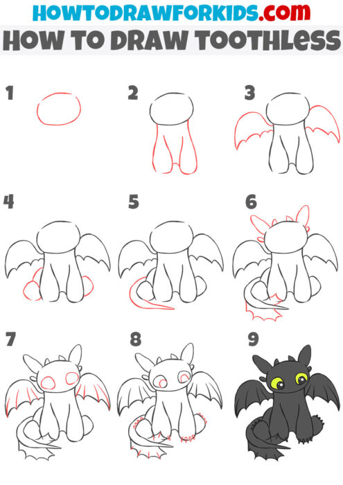 How to Draw Toothless - Easy Drawing Tutorial For Kids
