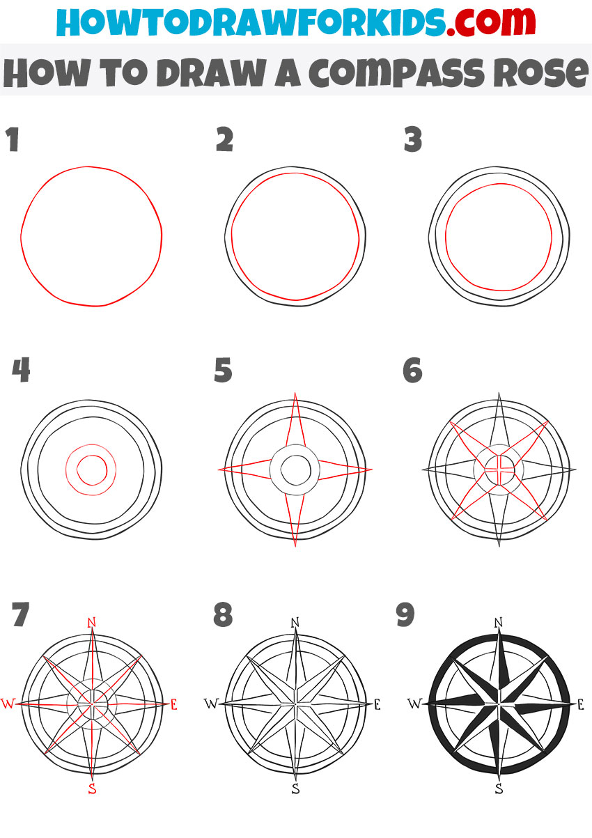 How to draw a Compass Rose step by step