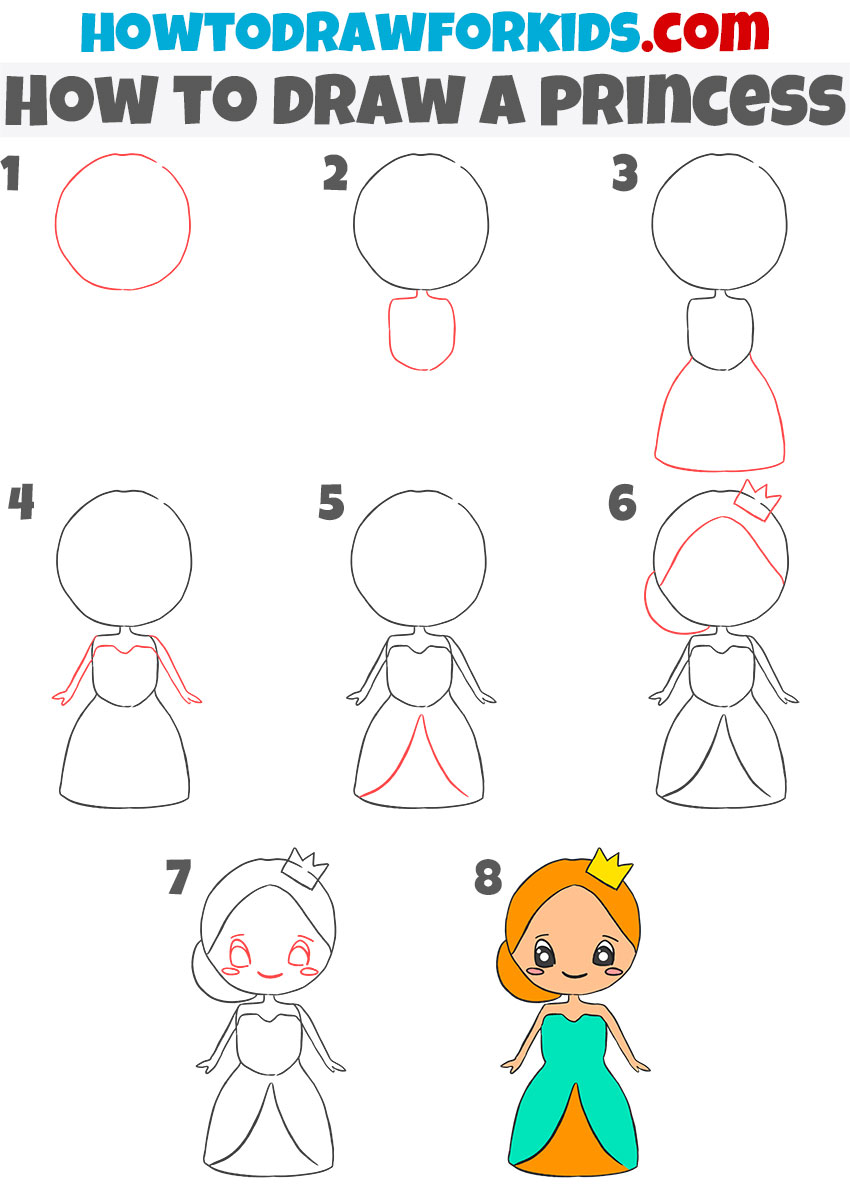 How to draw a Princess step by step