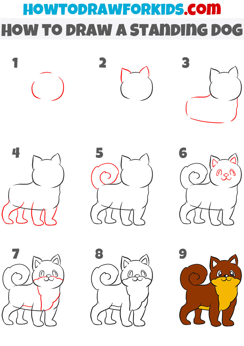 How to draw a Standing Dog step by step