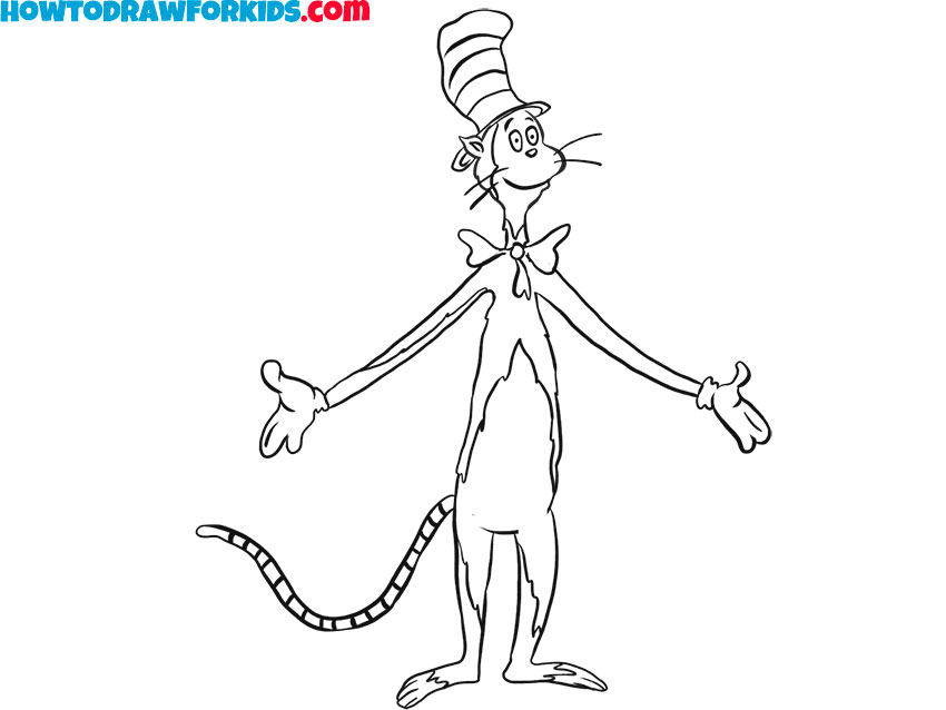 How to draw the black cat in the hat
