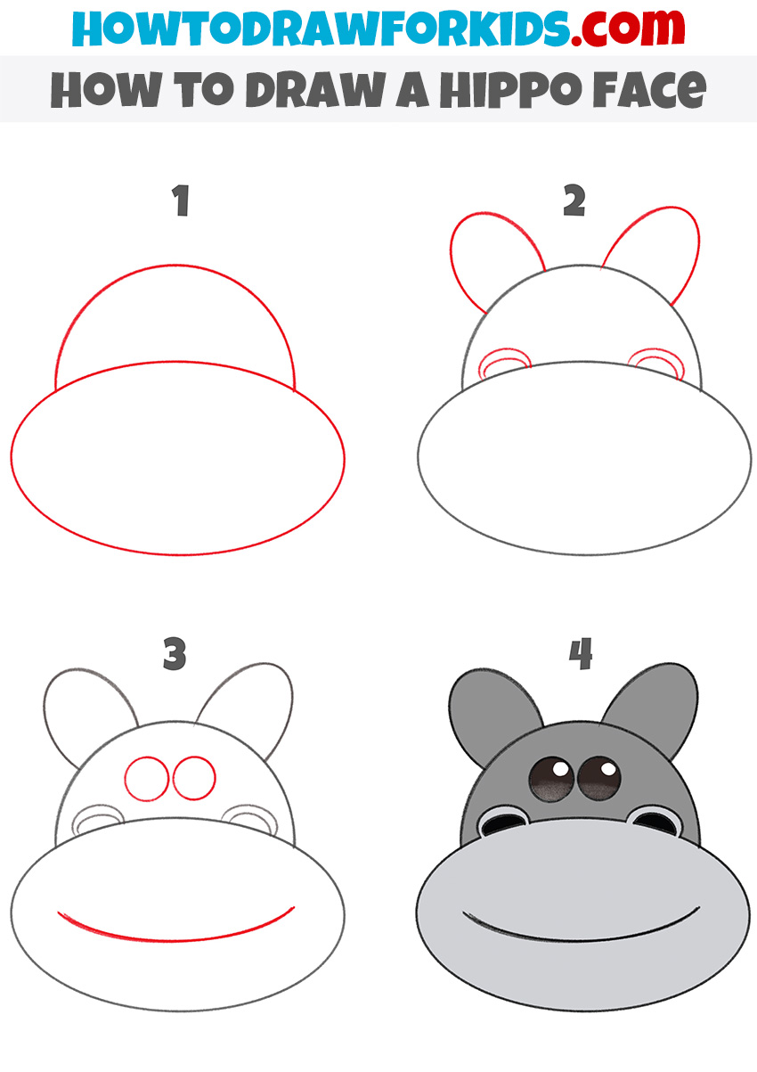 how to draw a hippo face step by step