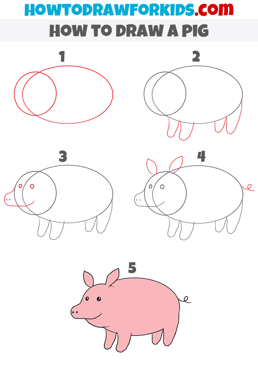 how to draw a pig step by step