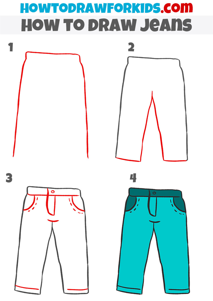 how to draw easy jeans step by step