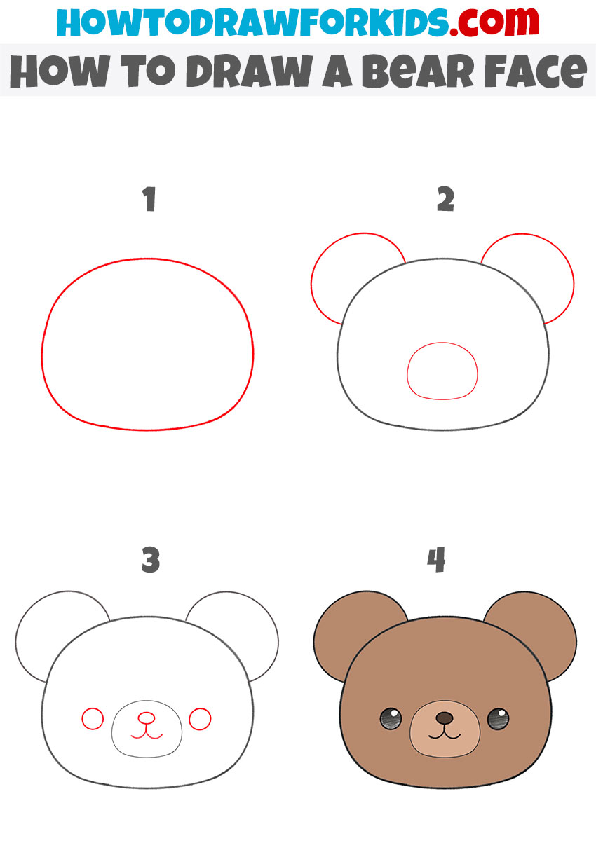 How to draw a Bear Face Step by Step
