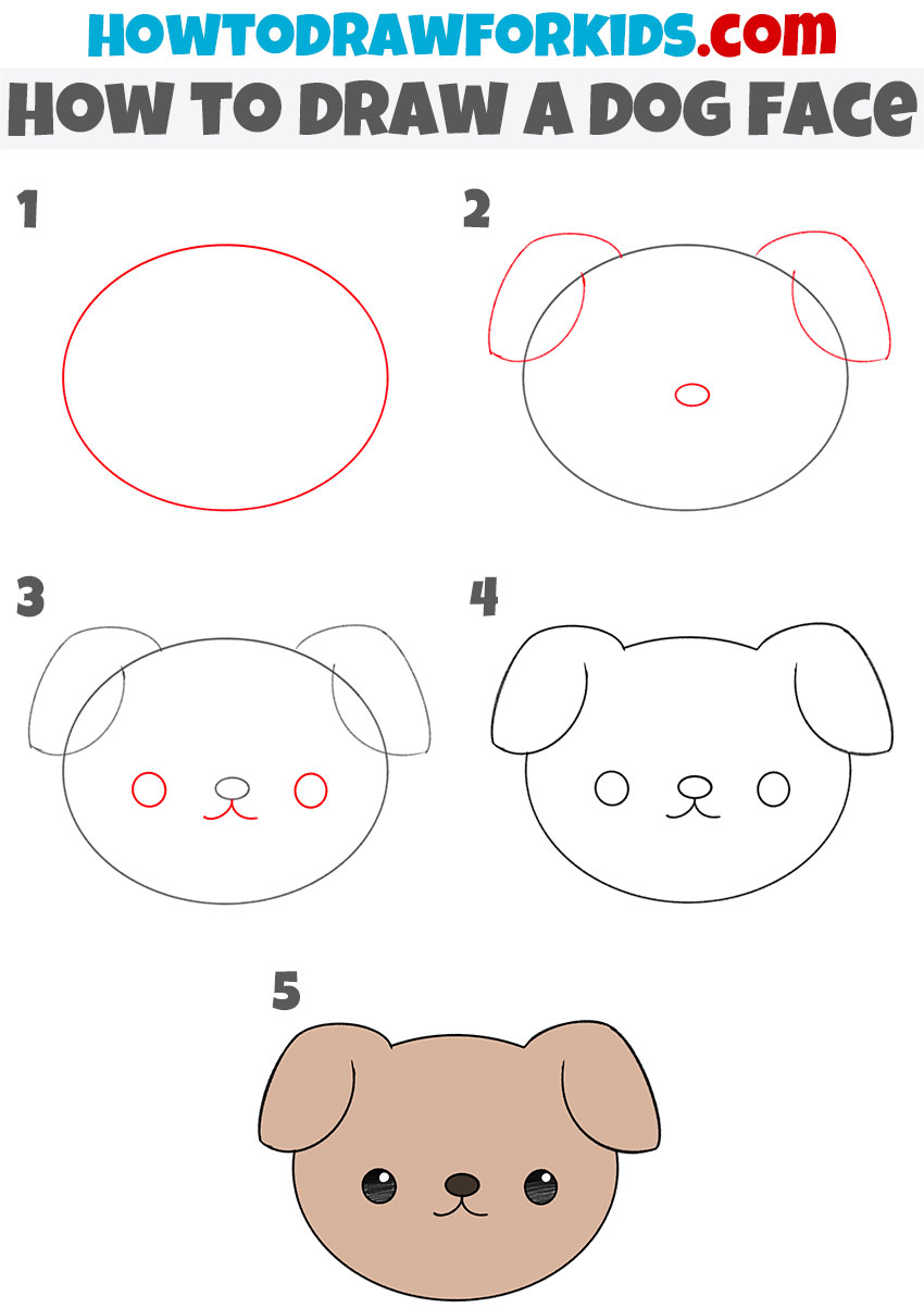 How to draw a Dog Face step by step