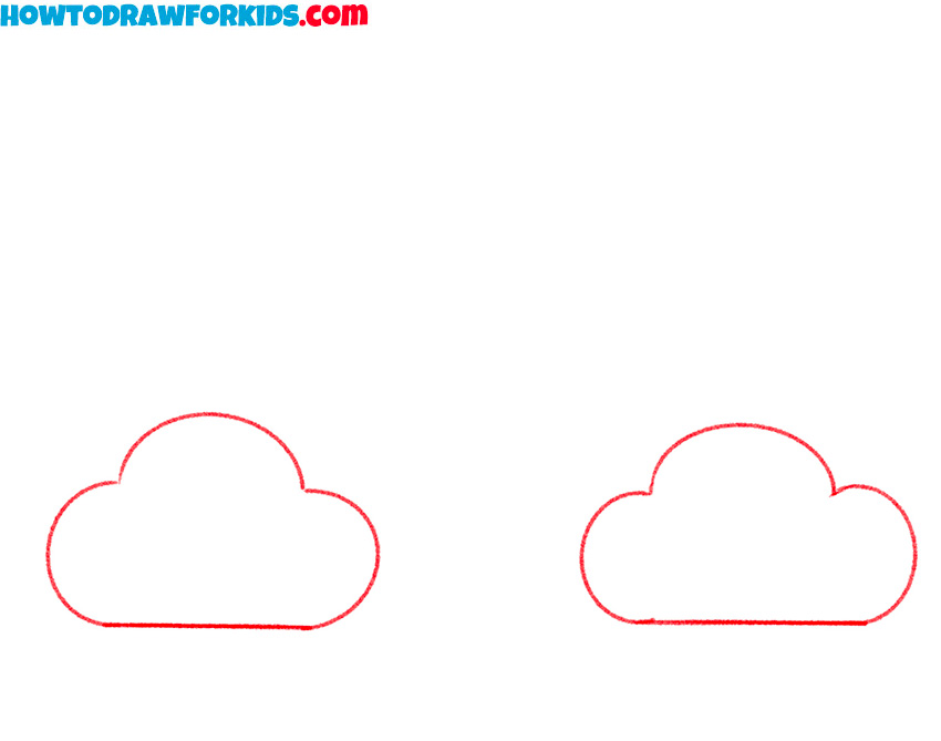 Draw the clouds. Using smooth lines portray the two clouds at some distance from each other.