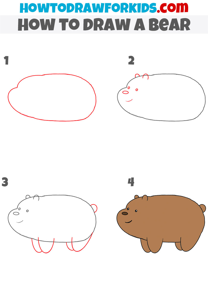how to draw a bear for kindergarten step-by-step