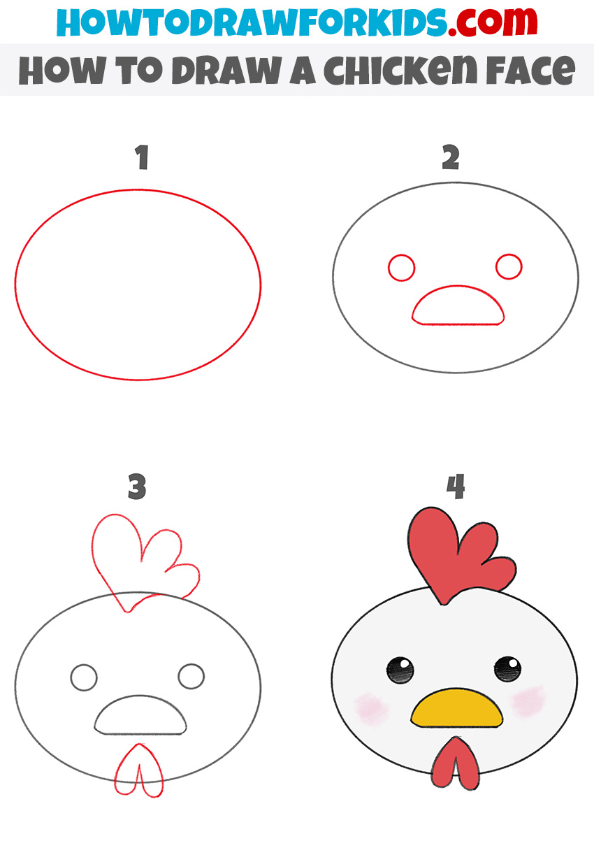 how to draw a chicken face step by step