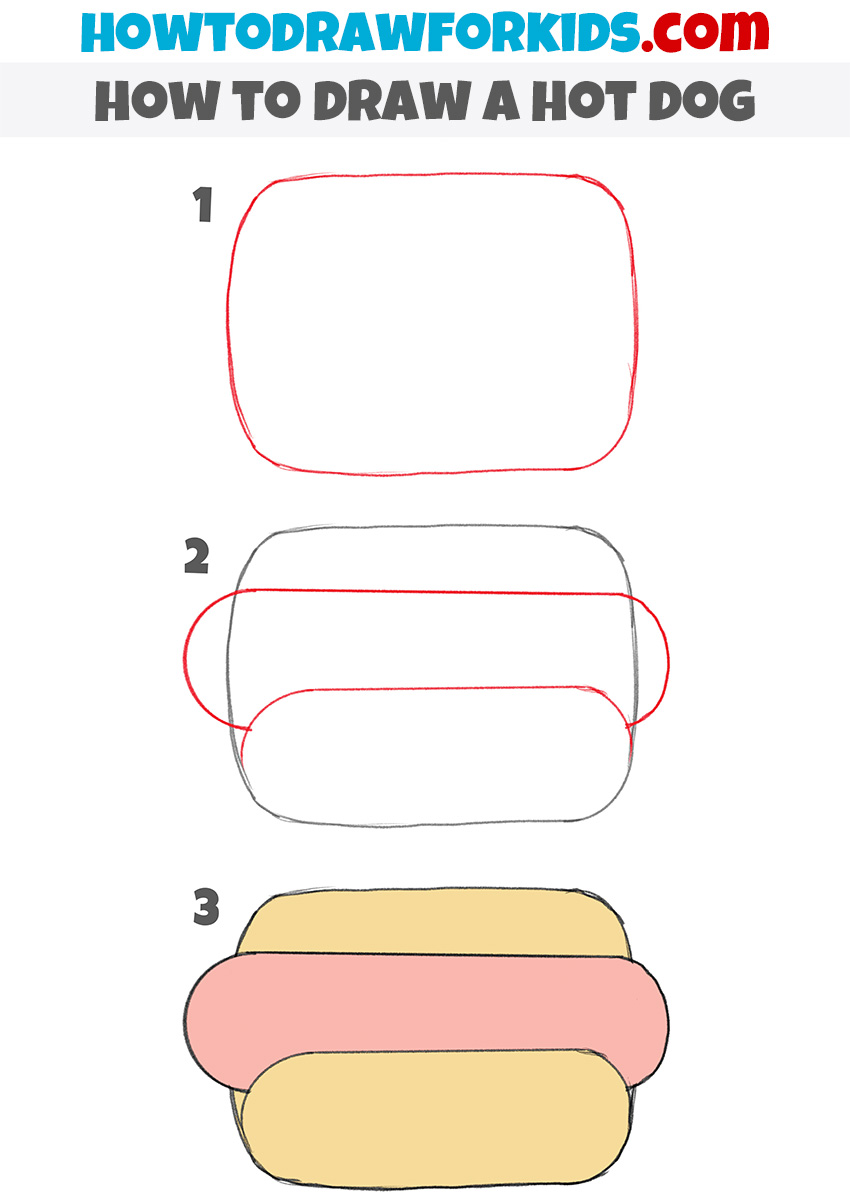 how to draw a hot dog step by step