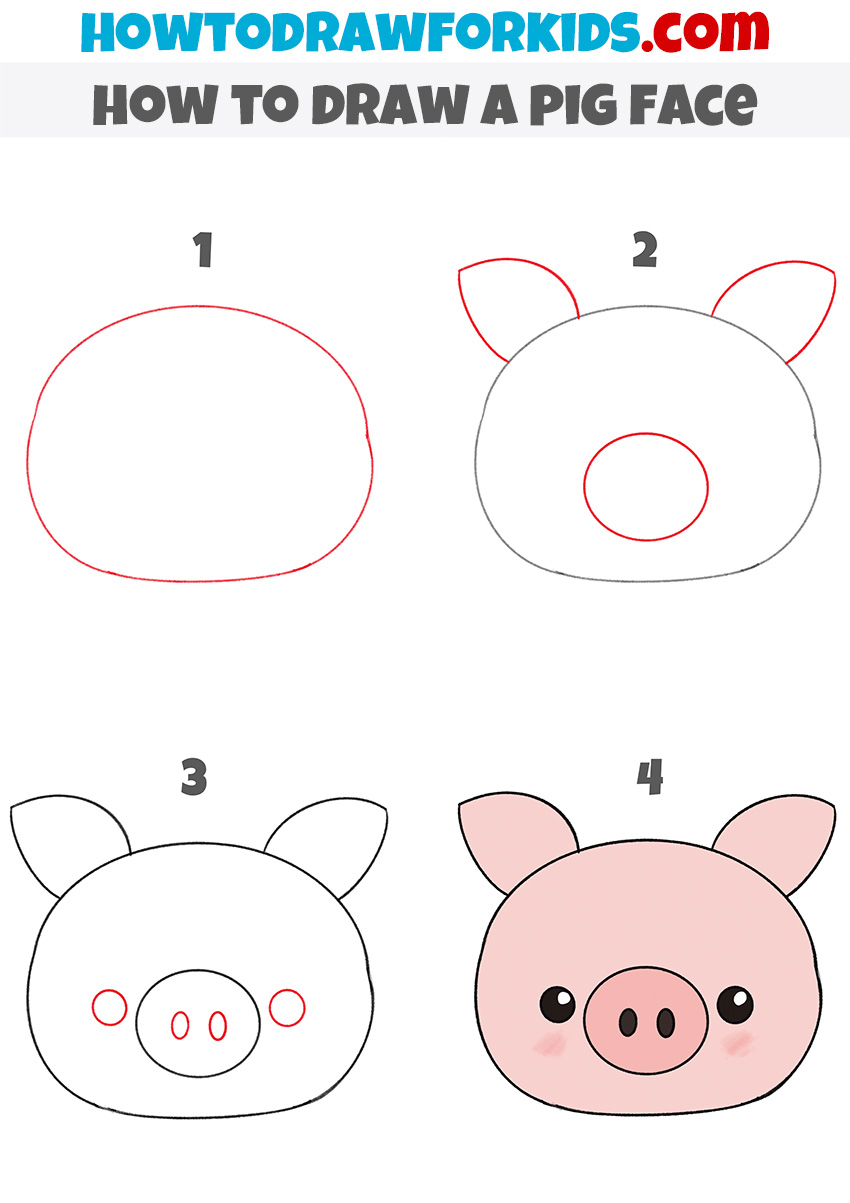 how to draw a pig face step by step