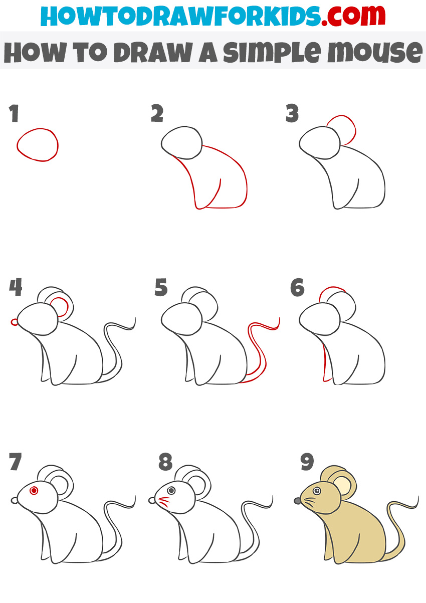 how to draw a simple mouse step by step