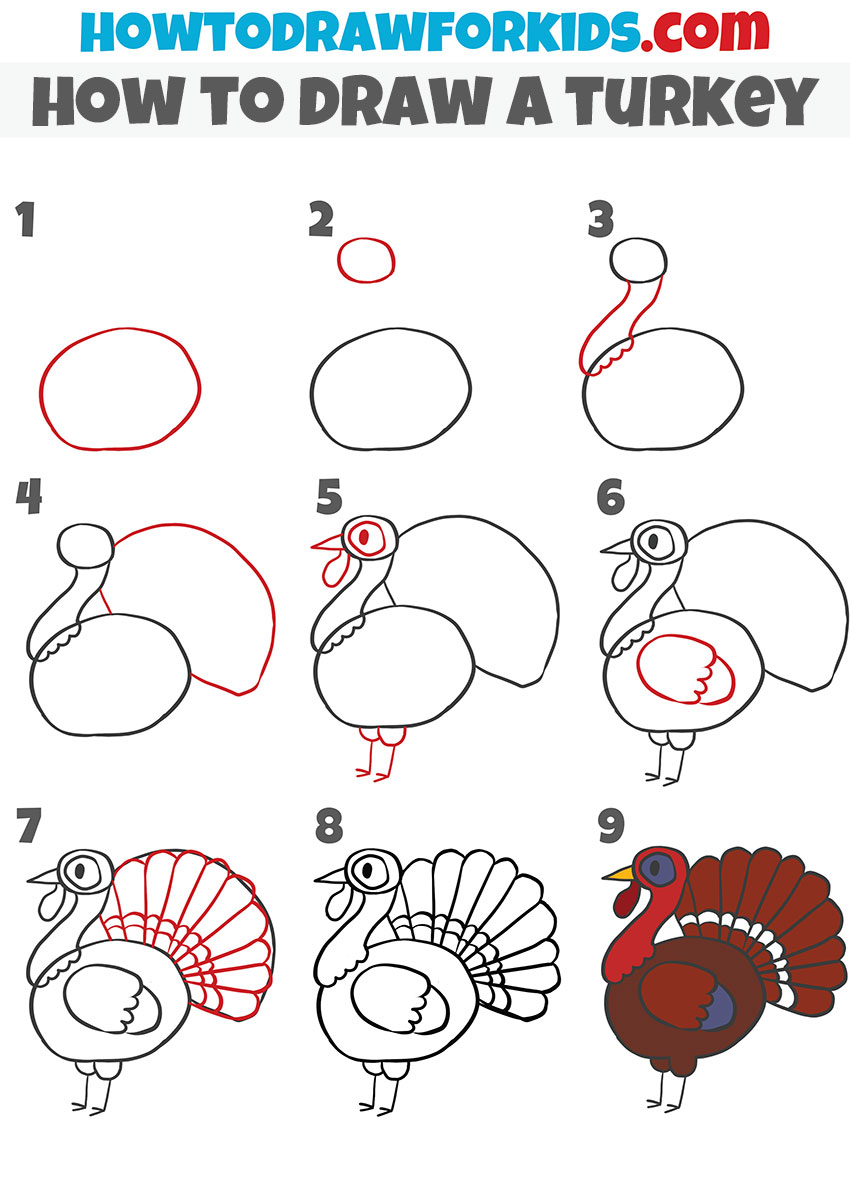 how to draw a turkey step by step