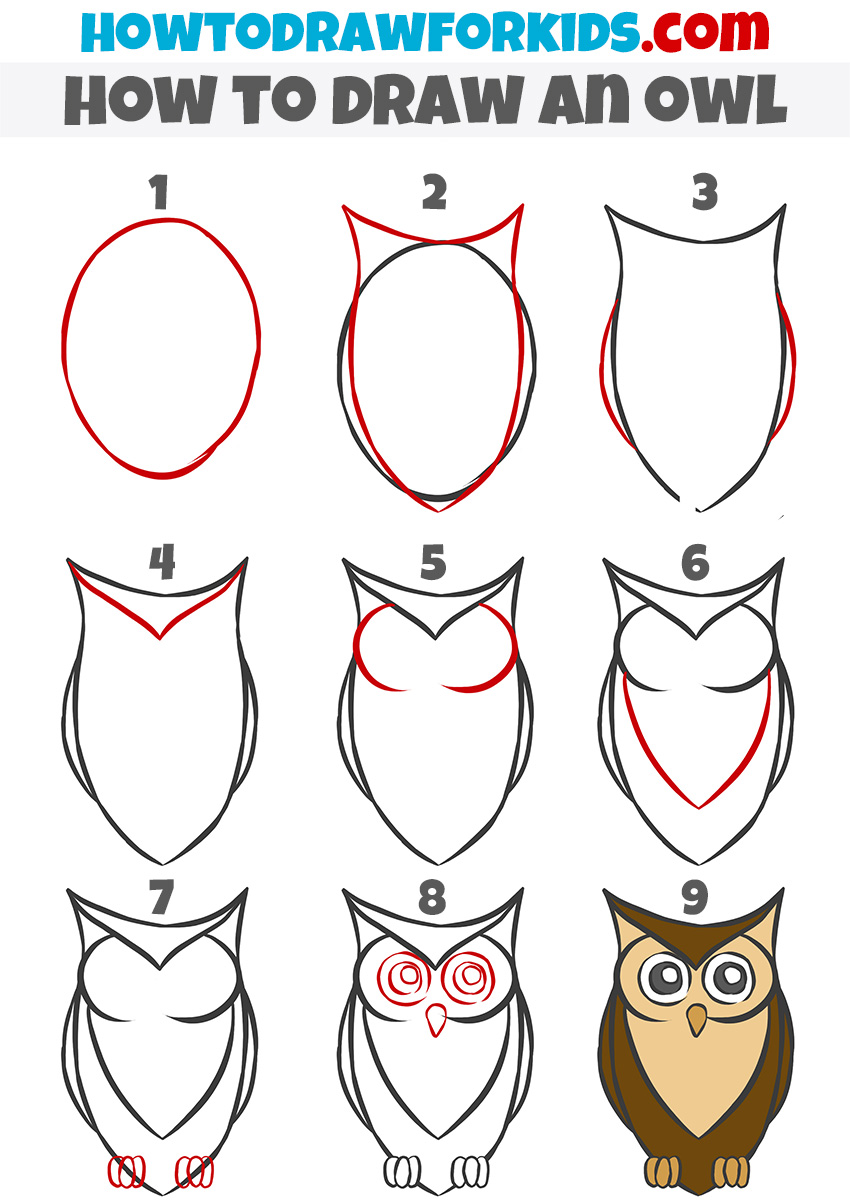 how to draw an owl for kids