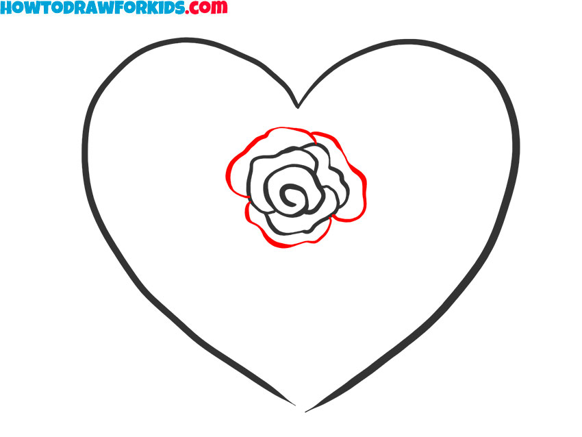 how to draw a heart rose easy