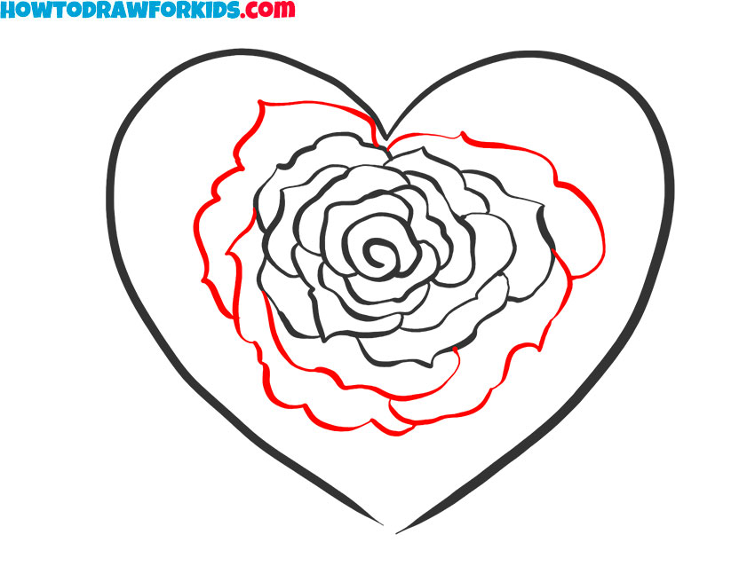 rose heart drawing easy