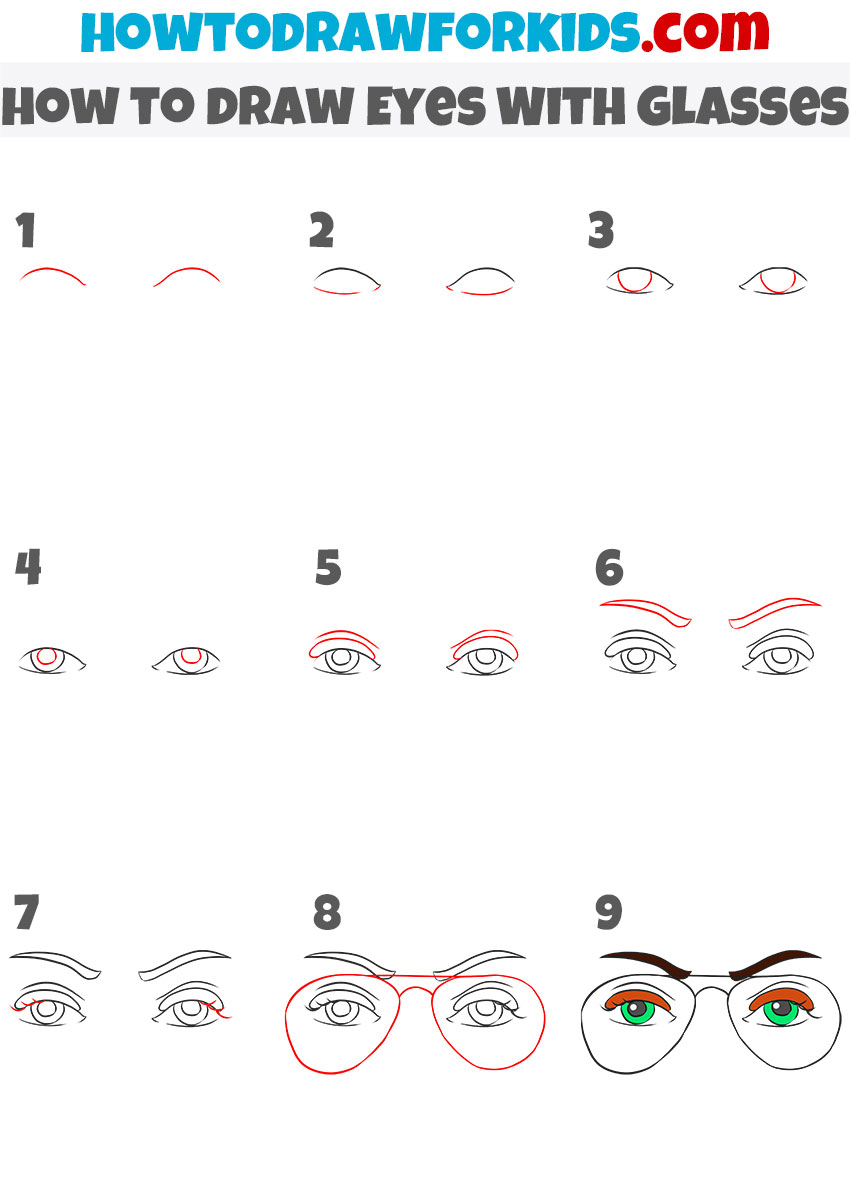 How to draw Eyes With Glasses step by step