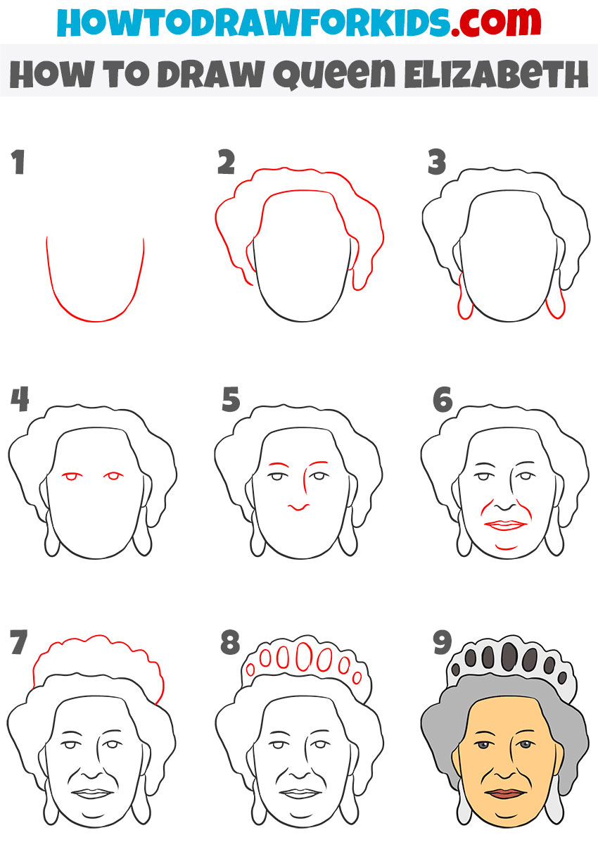 How to draw Queen Elizabeth step by step